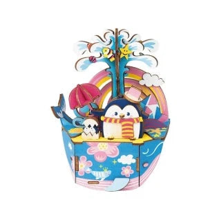 DIY 3D Kitty Ballet Wooden Puzzle Game with moveable music box, perfect for creative assembly and decoration