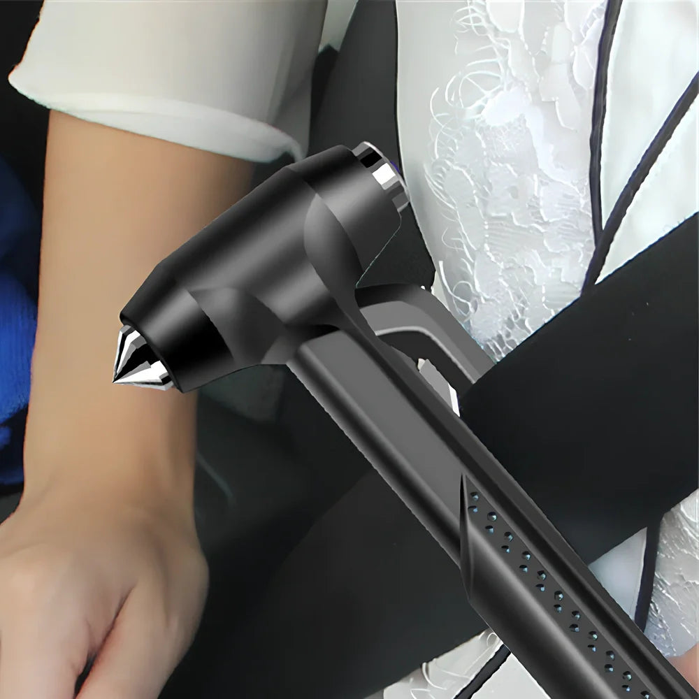Black ABS window breaker safety hammer with pointed high carbon steel tip and seatbelt cutter, 10cm length for vehicle emergencies