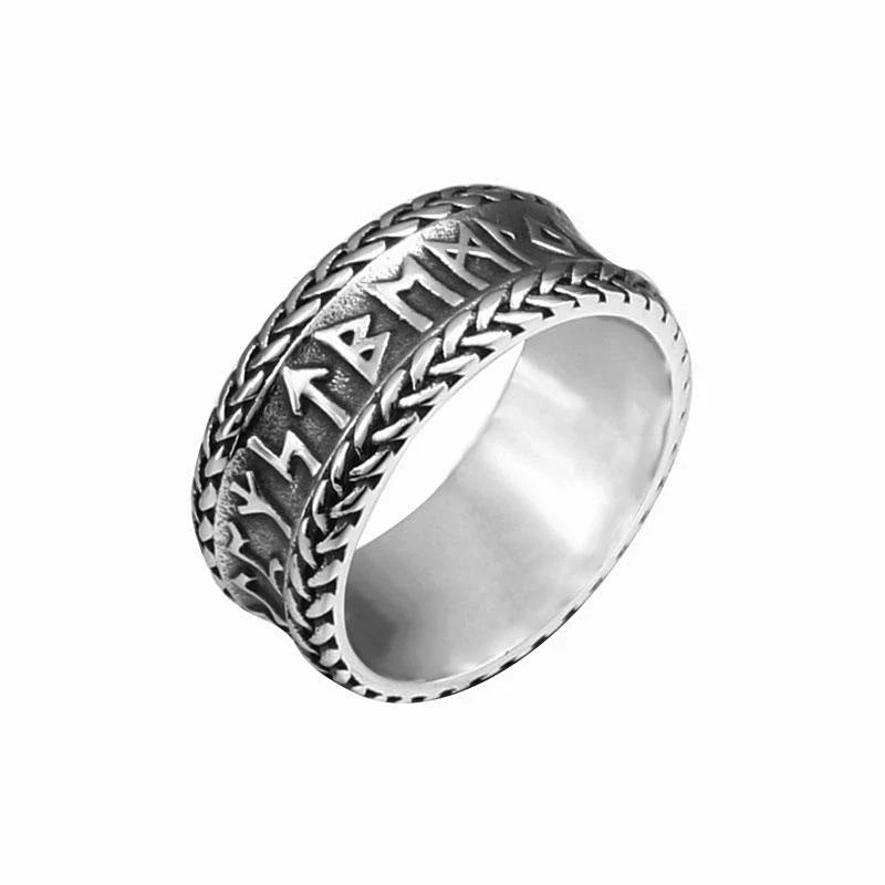 Vintage Viking Letter Mother Titanium Steel Ring in sleek steel colour