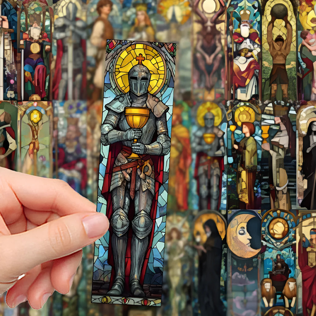 30 sheets of tarot-themed bookmark paper with a painted glass design in a cute style.