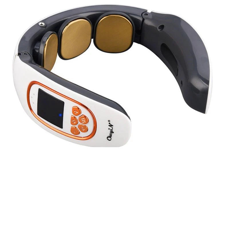 Multi-function Intelligent Neck Cervical Massager in white and red, featuring 4 modes and 15 gears