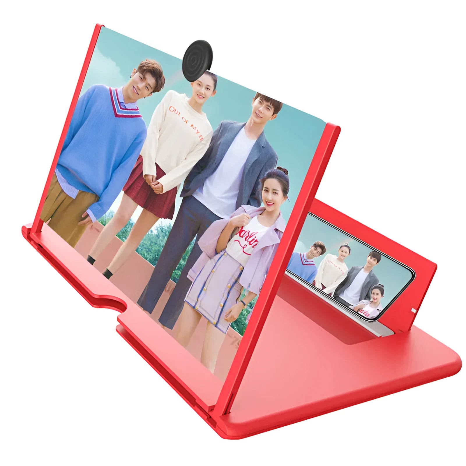 12 inch mobile phone screen amplifier in black with Phoenix lens and stand holder