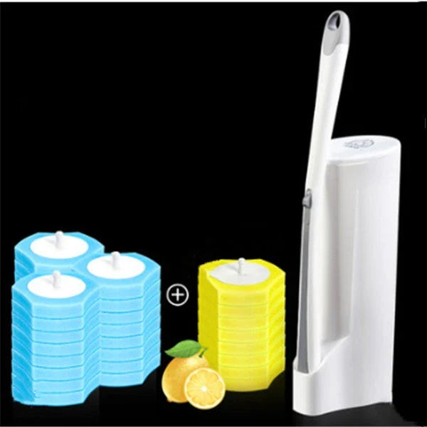 Disposable toilet brush with plastic handle and sponge head for hygienic cleaning