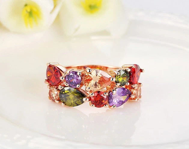 Coloured zircon ring with 18k gold electroplating and AAA zircon stones
