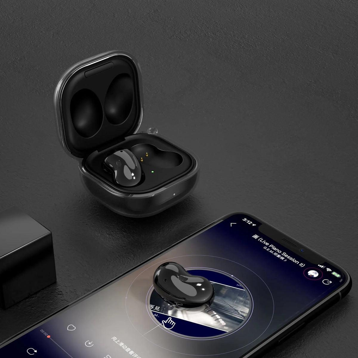 Transparent Bluetooth ear case replacement shell in clamshell design showing four colour variants