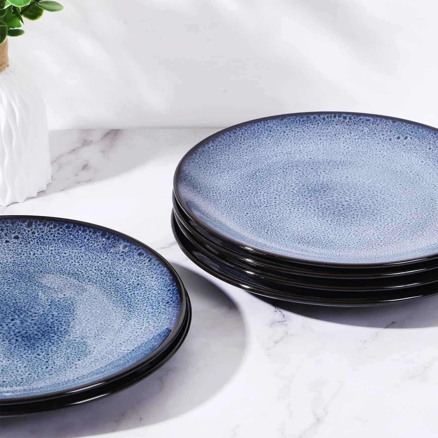 Set of 6 ceramic plates for steak, salad, and more, microwave and dishwasher safe