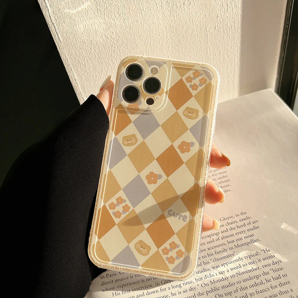 Stylish Geometric Rhombus Grid Protective Phone Case for iPhone in Various Colors