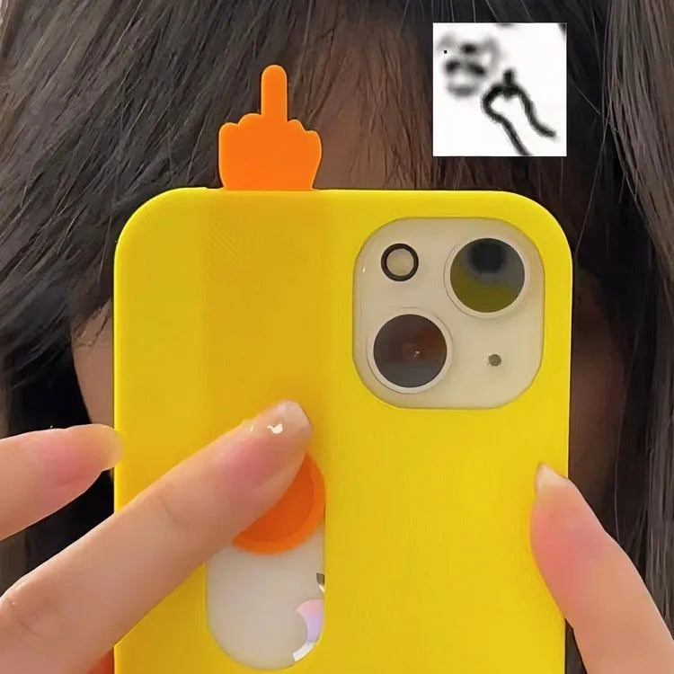 3D printed sliding middle finger phone case in bright yellow for iPhone 15 Pro Max with fall protection