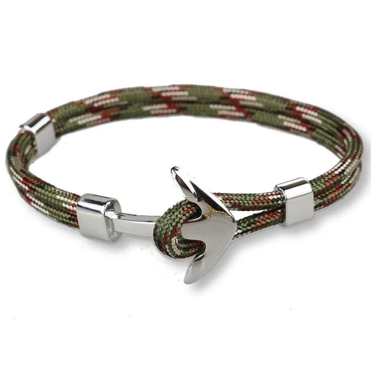 Nautical anchor bracelet with brass details and cotton rope, 21cm length