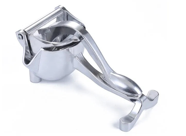 Silver heavy duty aluminium alloy lemon squeezer with large bowl on countertop