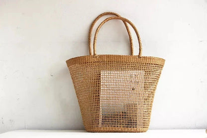Eco-friendly cotton rope mesh straw shoulder bag for women, lightweight and sustainable fashion accessory