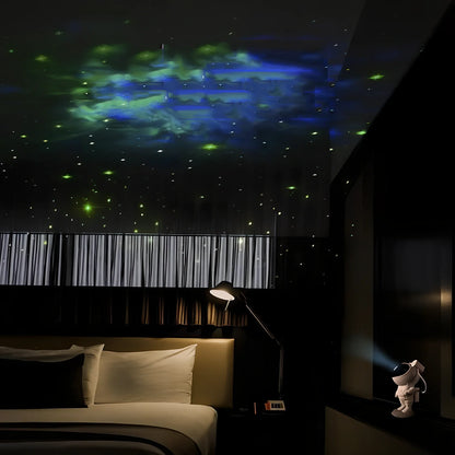 Astronaut galaxy projector showing adjustable nebula and star projection on ceiling