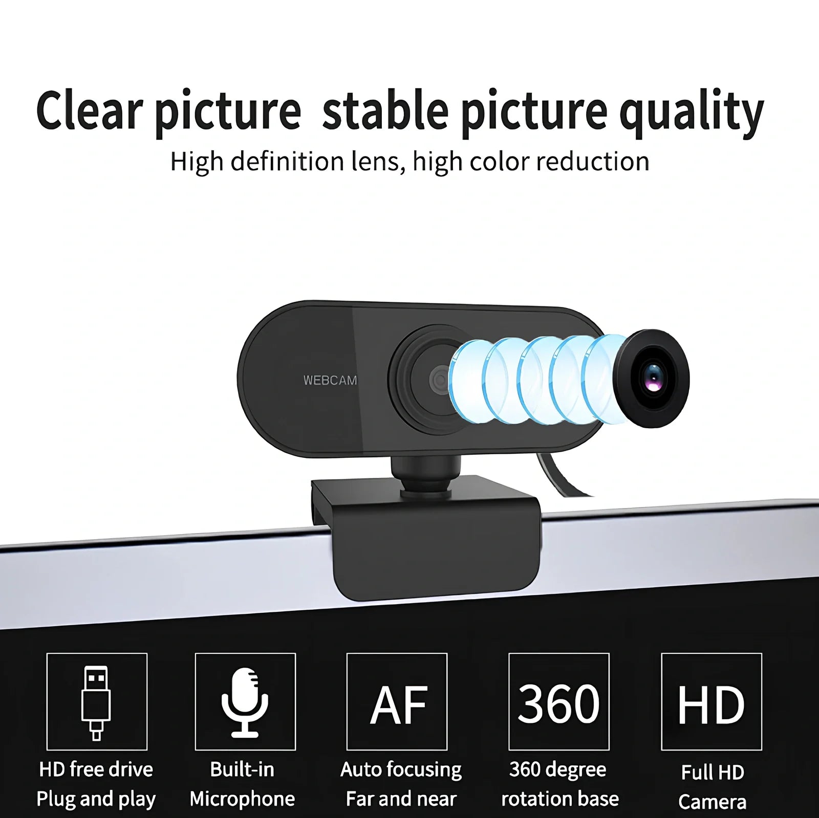 1080P USB webcam with rotatable cameras and built-in microphone in black