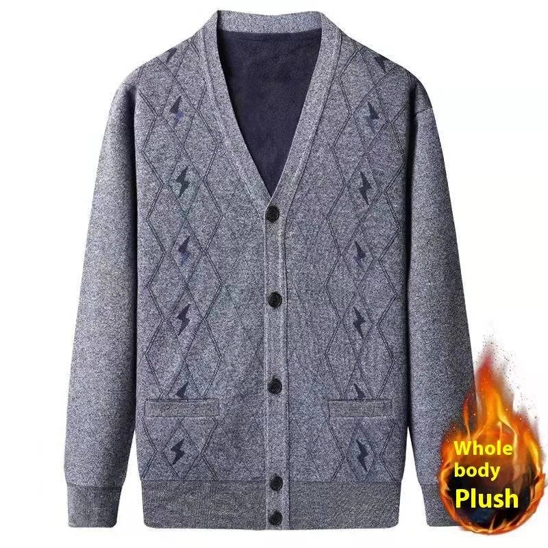 Men's plus-size polyester cardigan with batwing sleeves in grey and brown colour options