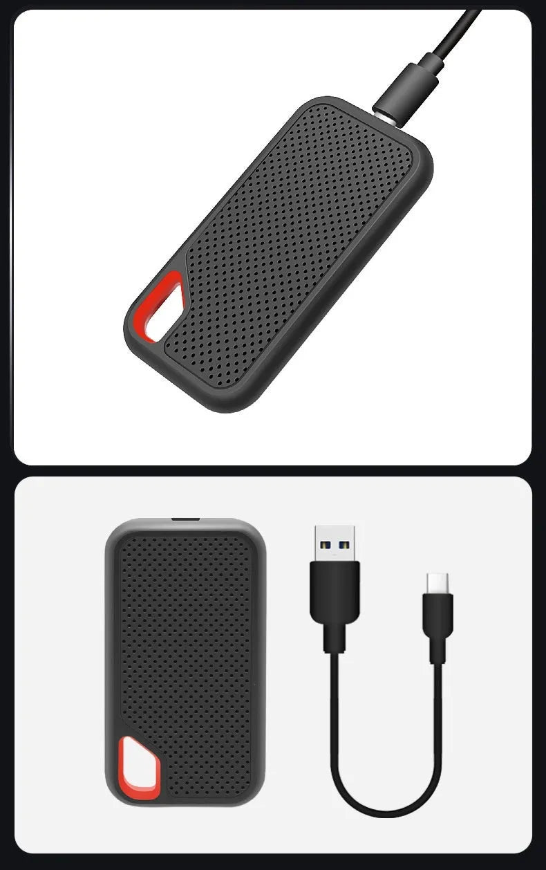 Black SSD mobile solid state drive with Type-C 3.1 interface in ABS plastic shell