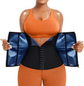 Blue and silver neoprene abdominal support belt showing adjustable waist shaping design