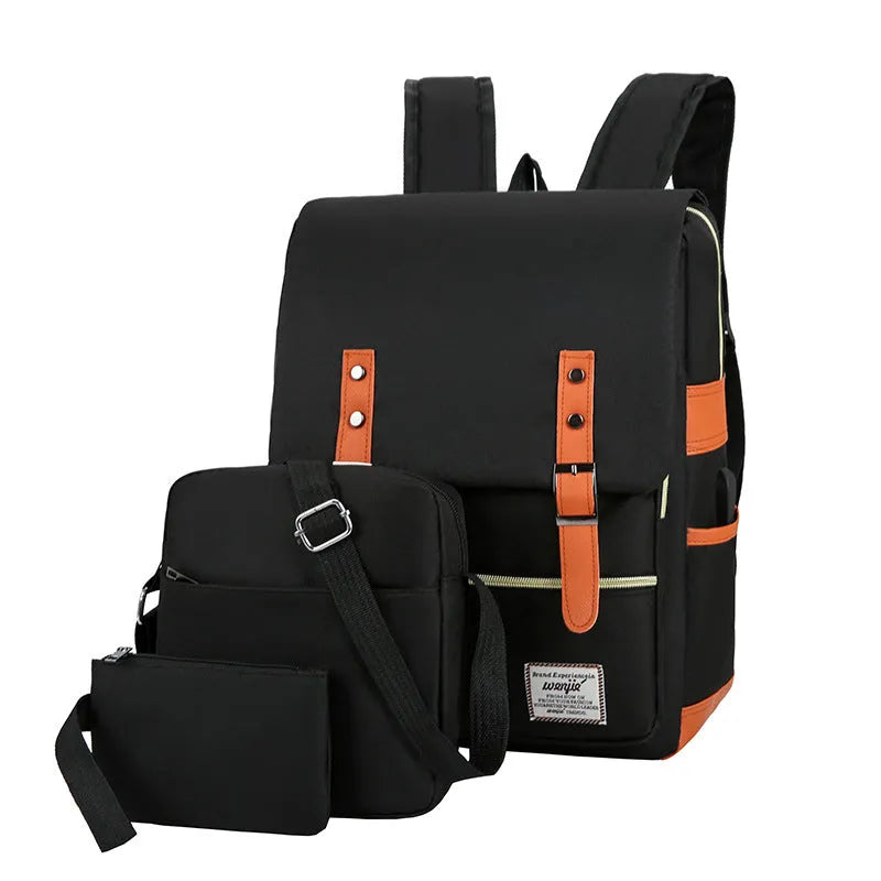 Three-piece business backpack in Oxford cloth with laptop compartment and curved shoulder straps