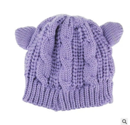 Handcrafted 3D knitted cat ear beanie in various colours for winter warmth