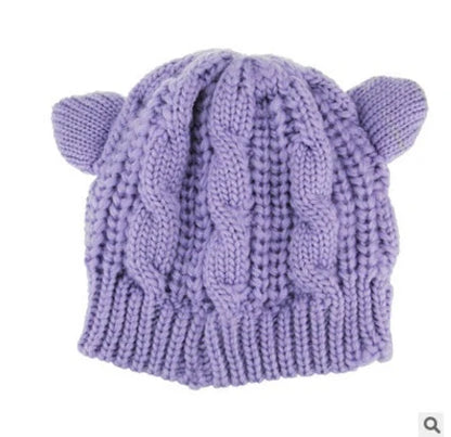 Handcrafted 3D knitted cat ear beanie in various colours for winter warmth
