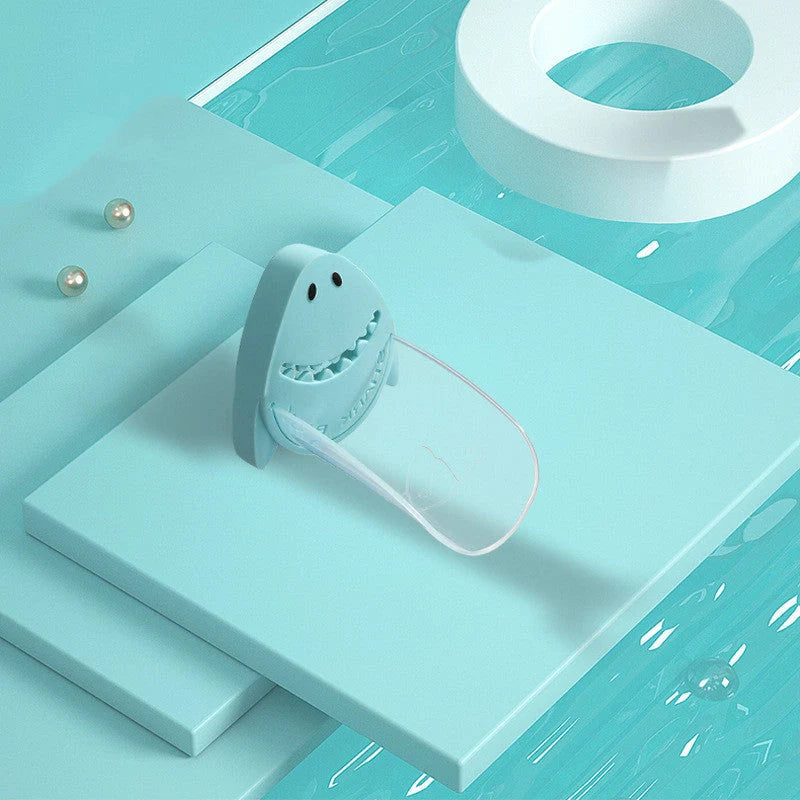 Children's faucet extender in blue, pink, and purple colours