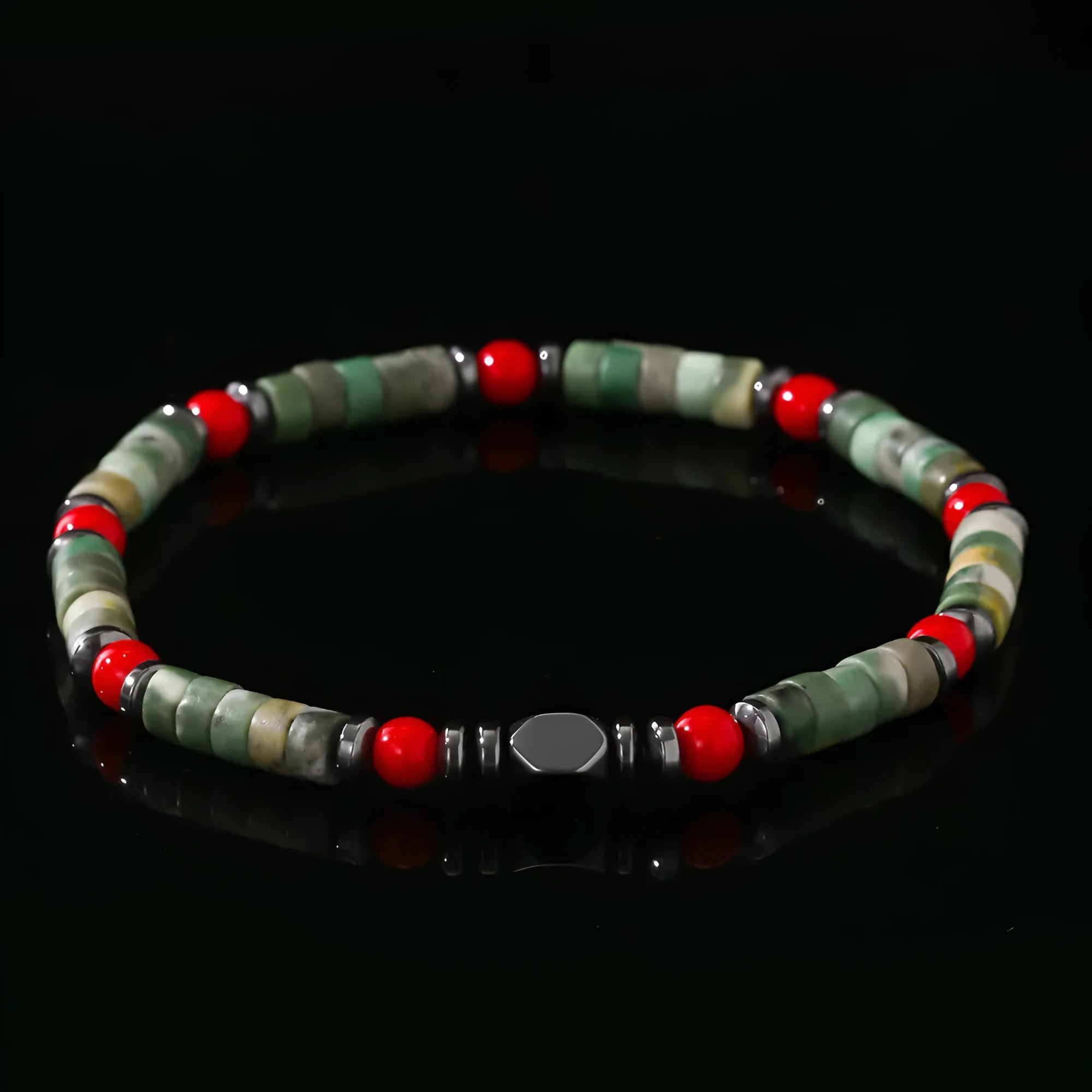 Men's Bohemian cylindrical natural stone beads string bracelet hand-woven construction