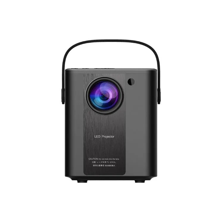 C500 portable mini HD projector in black with remote control and cables for mobile screen mirroring
