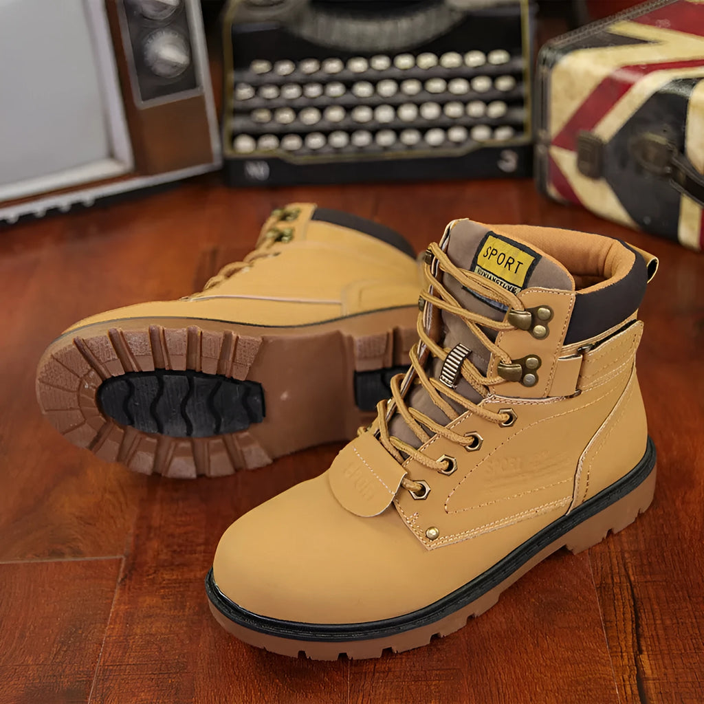 Martin boots high top desert shoes in black PU leather with cotton lining and viscose sole