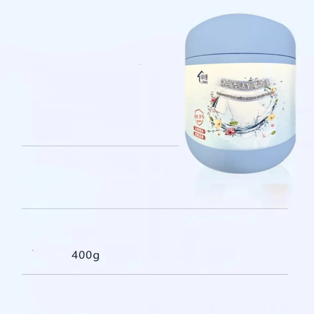 400g bottle of active oxygen bleaching powder for laundry stain removal.
