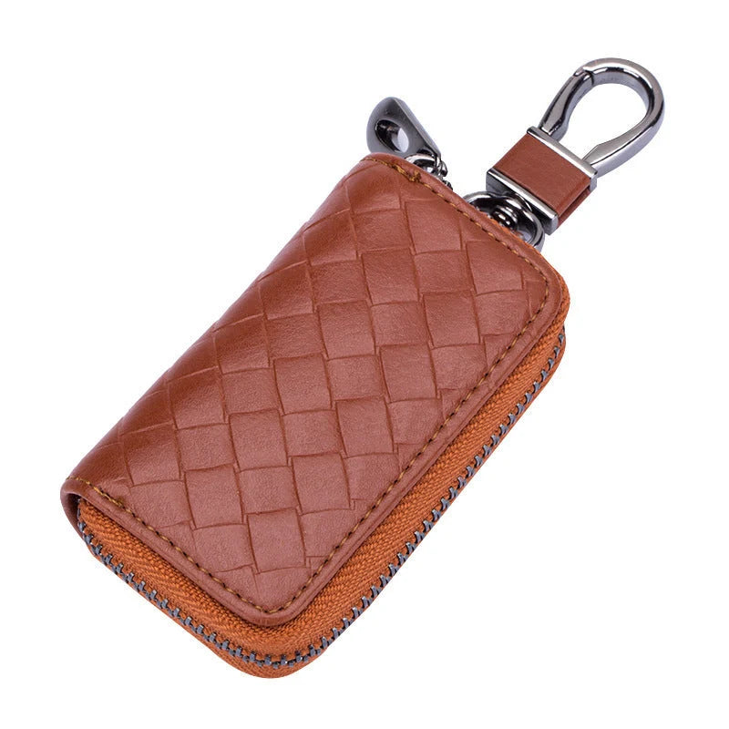 Men's woven leather car key case in various colours