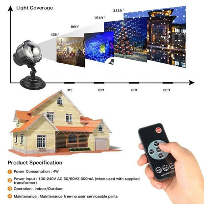 LED Christmas Light Projector with snowflake projections for holiday decorations