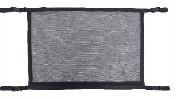 Double-layer mesh hanging car storage bag in black non-woven fabric for overhead console use