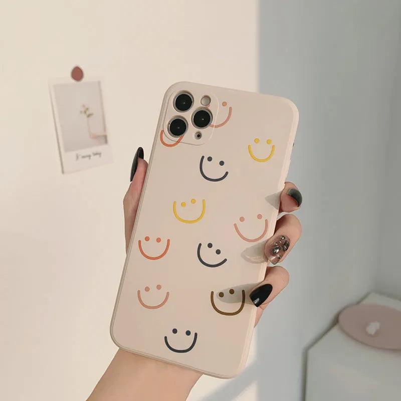 Smiley face design TPU silicone iPhone case in rainbow pattern
