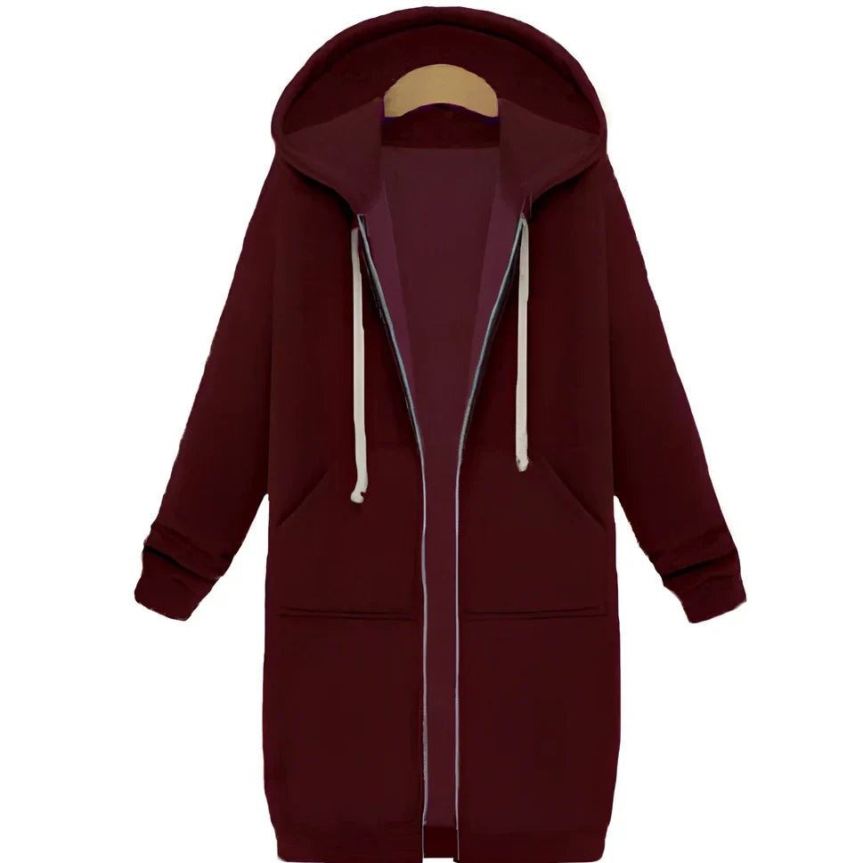 Women's hooded long-sleeved zipper jacket in army green, full length 106cm, 650g broadcloth for winter wear sizes S-5XL