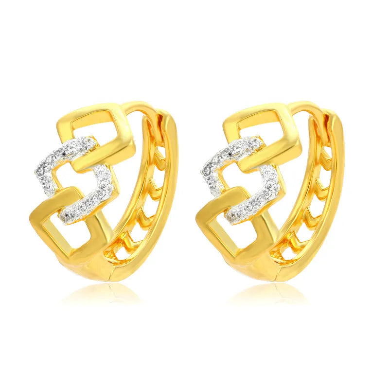 Gold geometric hollow-out earrings with colour separation detail and simple electroplated design