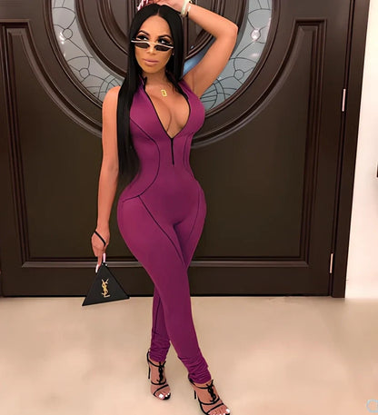 Side-striped jumpsuit in blue with Asian sizing, stripes for leg lengthening, sizes S-2XL