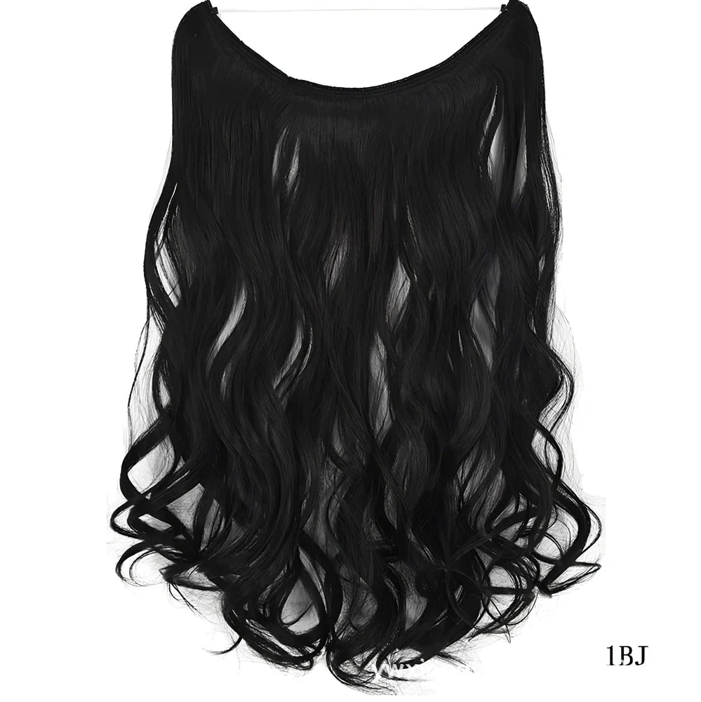 22 inch invisible wire silky straight synthetic hair extensions, 55cm length 80g weight no clips