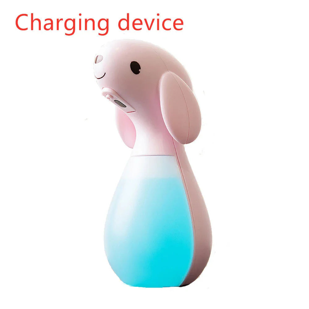 Cartoon soap dispenser with auto storage and infrared sensing in pink and white