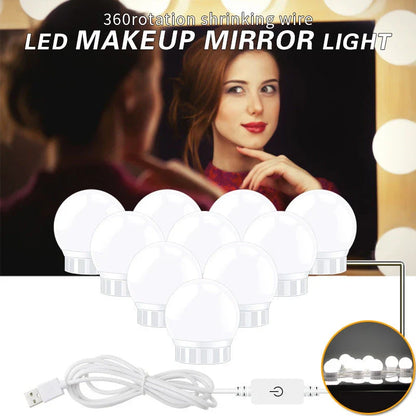 Versatile USB-powered LED mirror light with touch-sensitive dimmer and adjustable cord for customized illumination