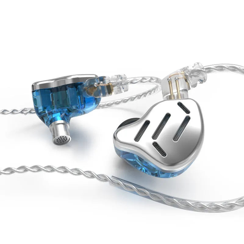 KZ ZAX in-ear headphones with detachable cable in black or silver blue finish showing 3.5mm L-bend plug