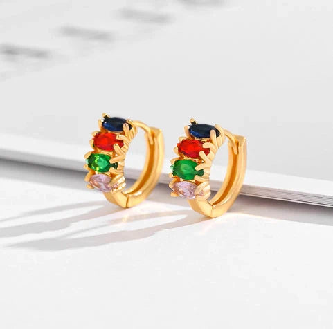 Gold-plated square crystal zircon earrings for women, versatile and elegant design