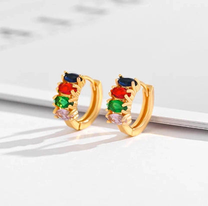 Gold-plated square crystal zircon earrings for women, versatile and elegant design