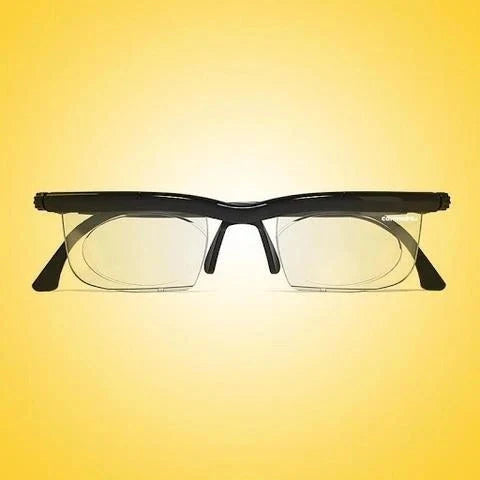 Adjustable focus sight glasses with black frame and polycarbonate lenses