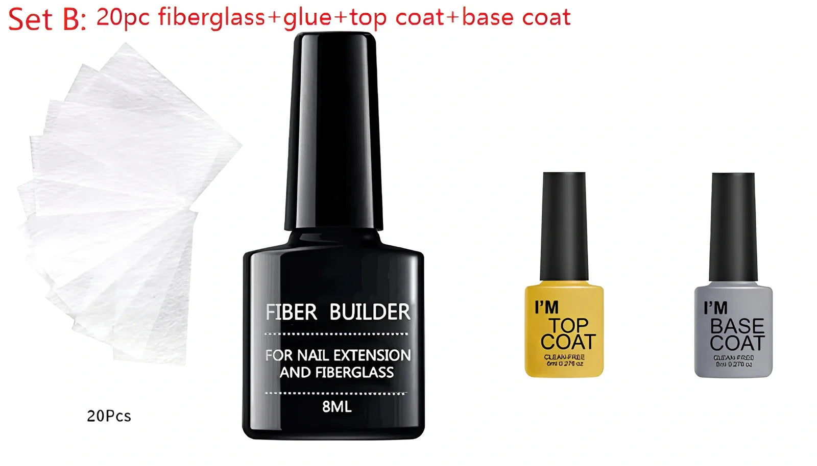 20 units silk fiberglass nail extension pieces 8cm x 4cm with 8ml glue and scrub file for UV DIY manicures