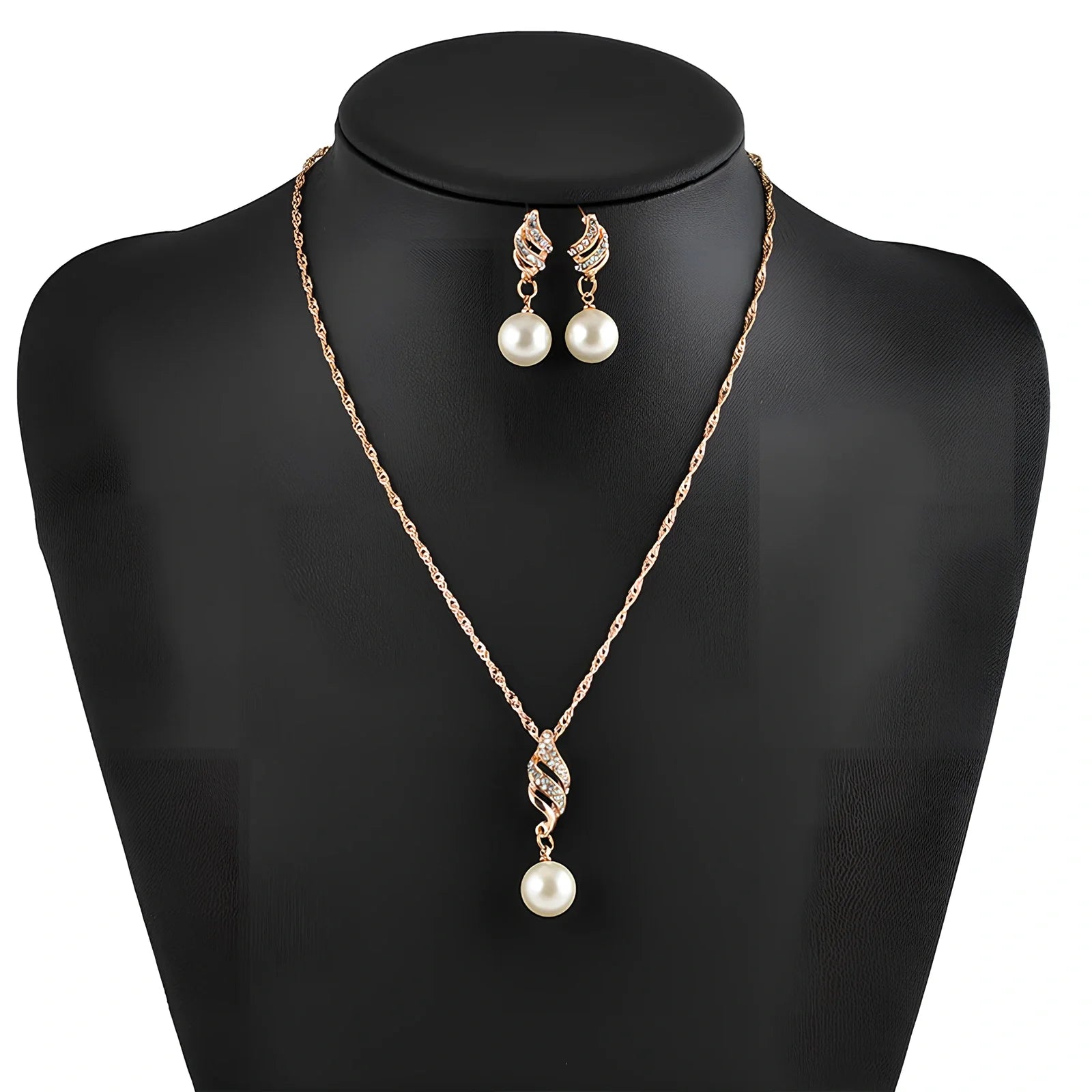 White bridal pearl necklace 45cm with 8-10mm beads and matching 4-5cm drop earrings for wedding and banquet wear