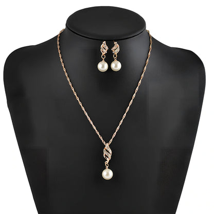 White bridal pearl necklace 45cm with 8-10mm beads and matching 4-5cm drop earrings for wedding and banquet wear