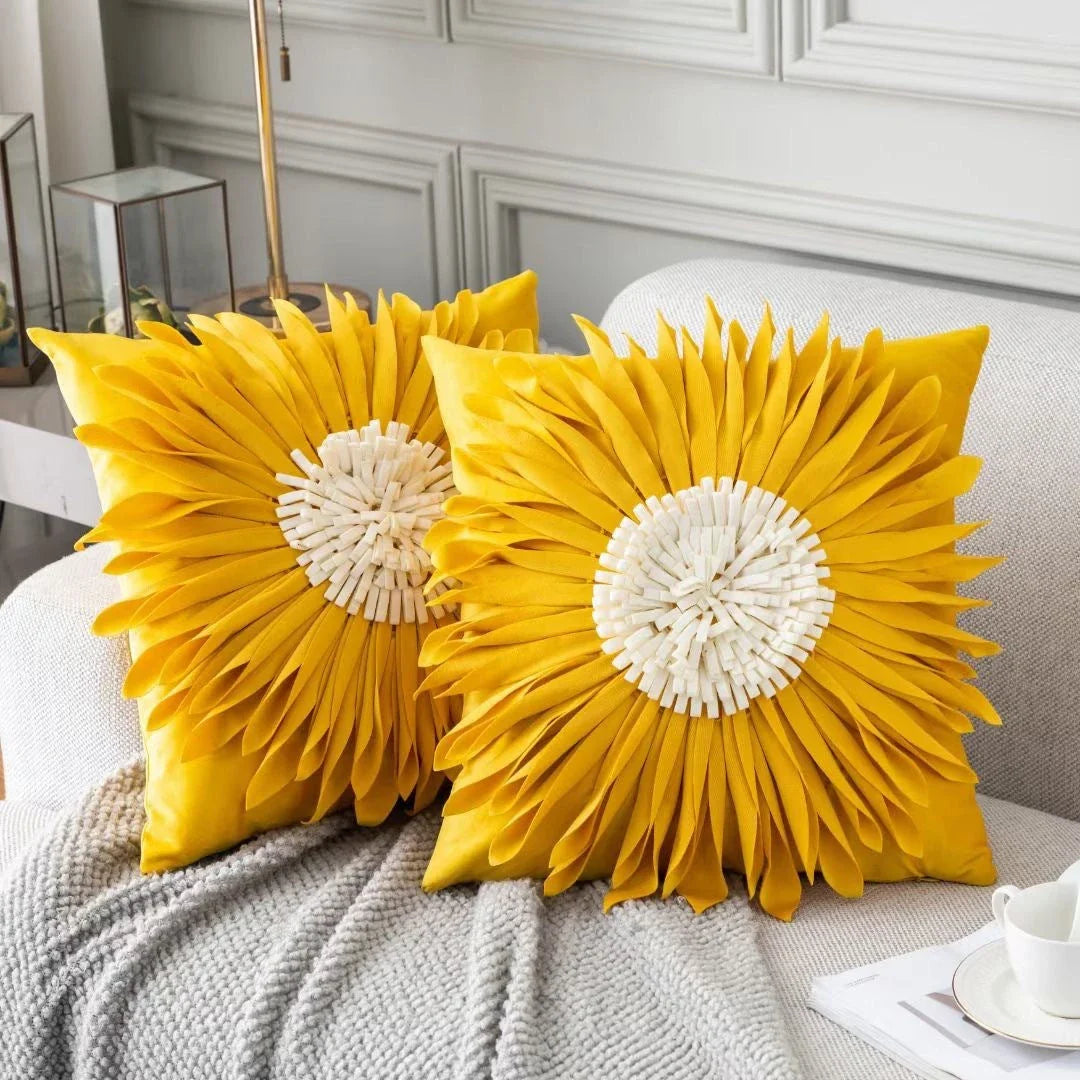 Luxurious velvet throw cushions with elegant 3D chrysanthemum embroidery, available in a range of sophisticated colours.