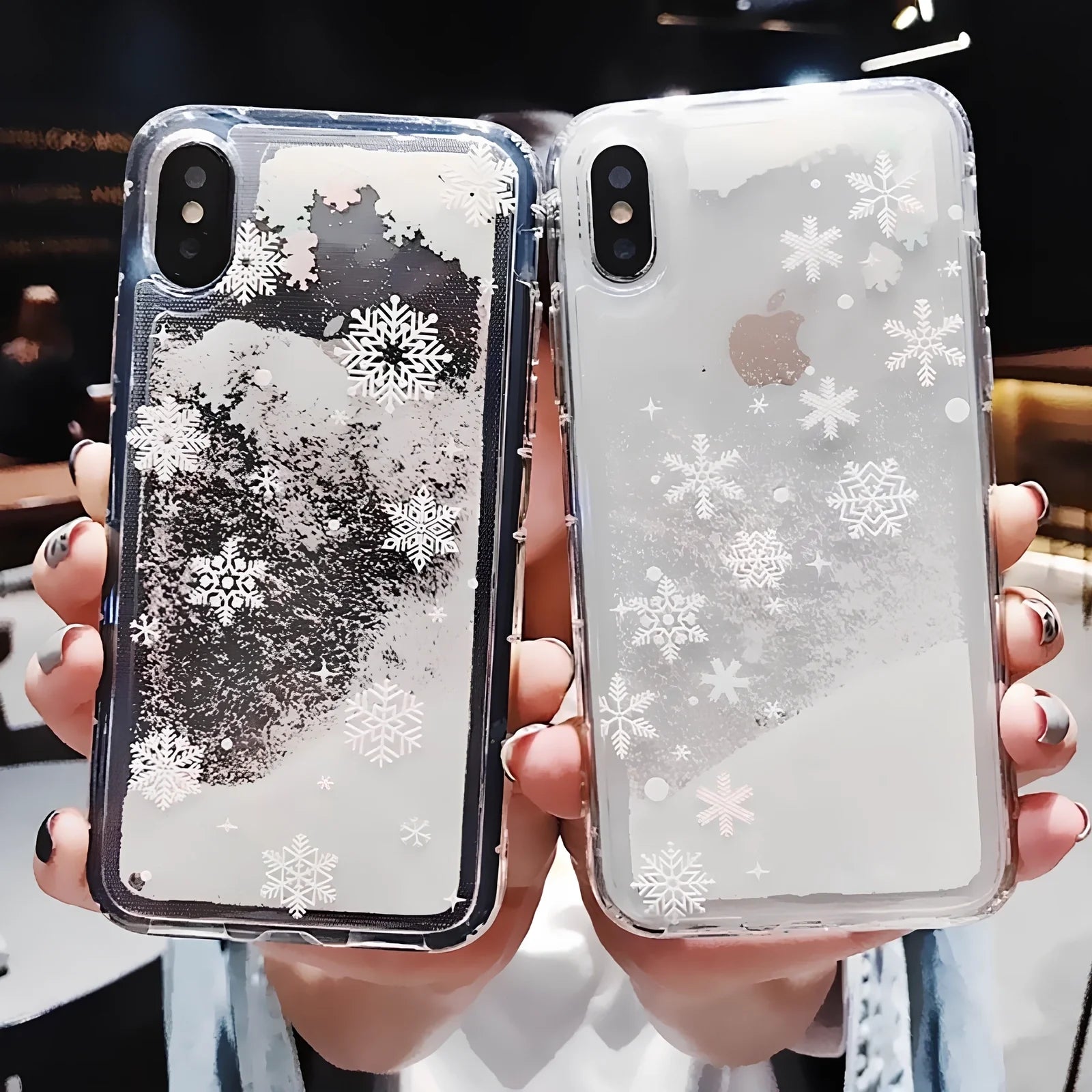 TPU iPhone case with snowflake and sand Christmas pattern, anti-fall design for Apple models 6-11