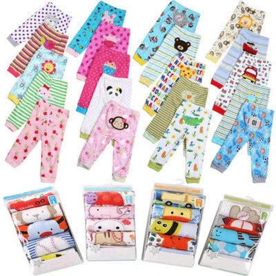 Cotton cartoon print children's leggings set of 5, soft and durable for babies 0-2 years