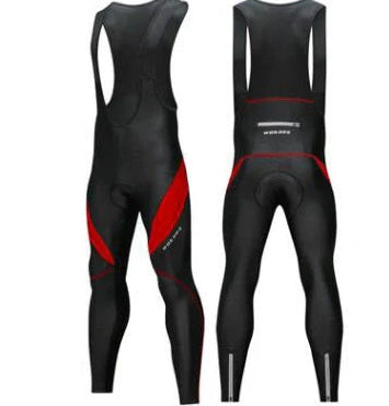 Red cycling overall trousers with reflective strips and adjustable straps, size M