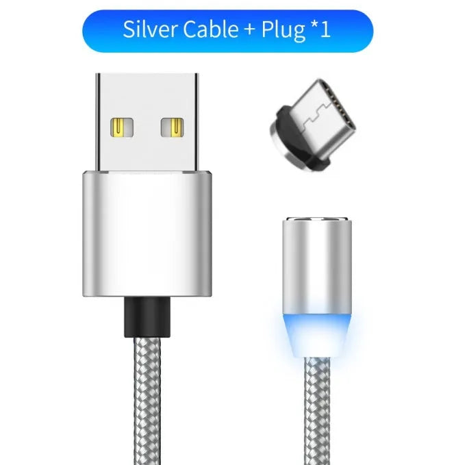 YBD 1 metre magnetic LED charging cable with cotton yarn weaving and aluminium shell